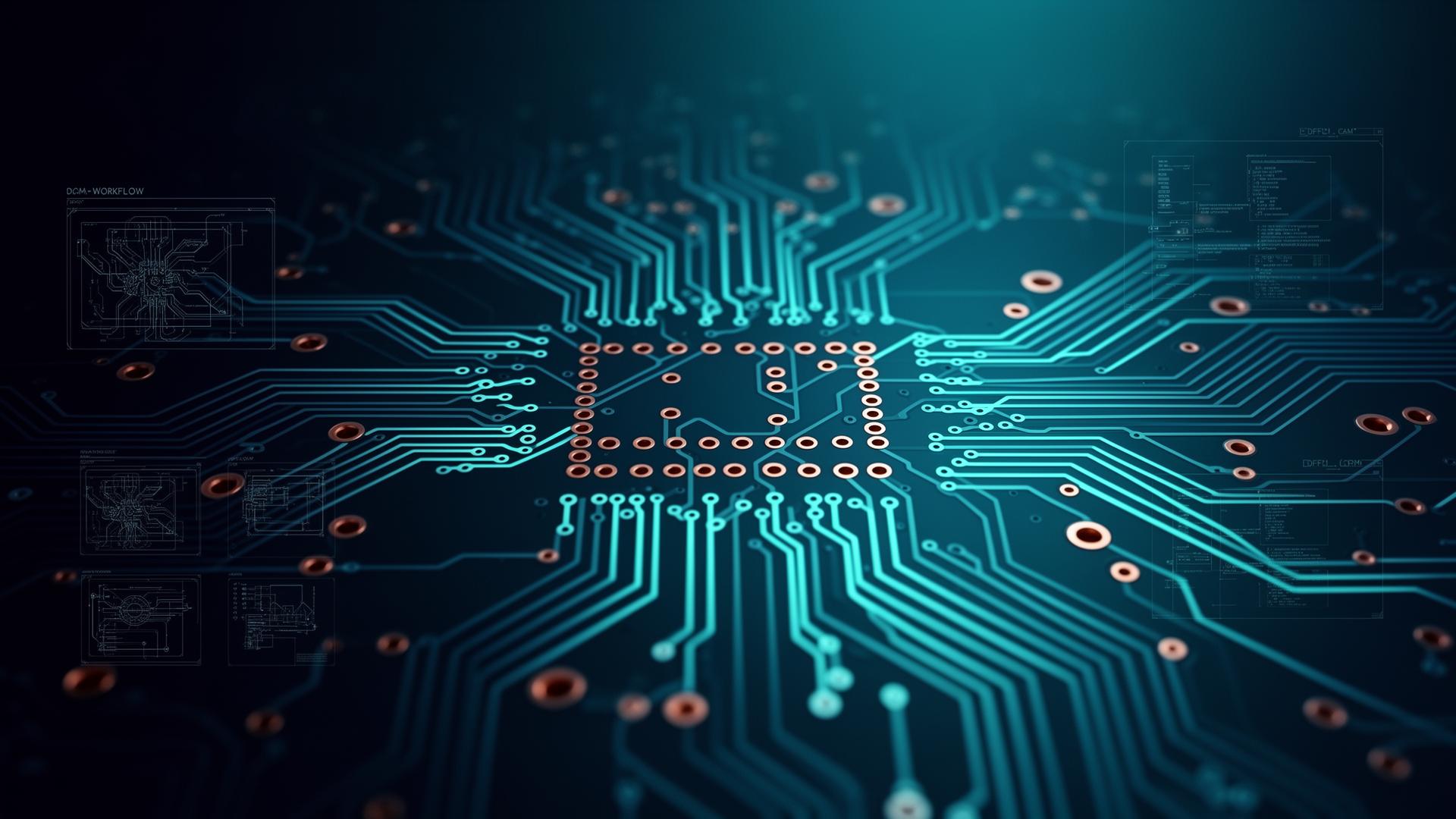 PCB traces and electronics manufacturing visualization