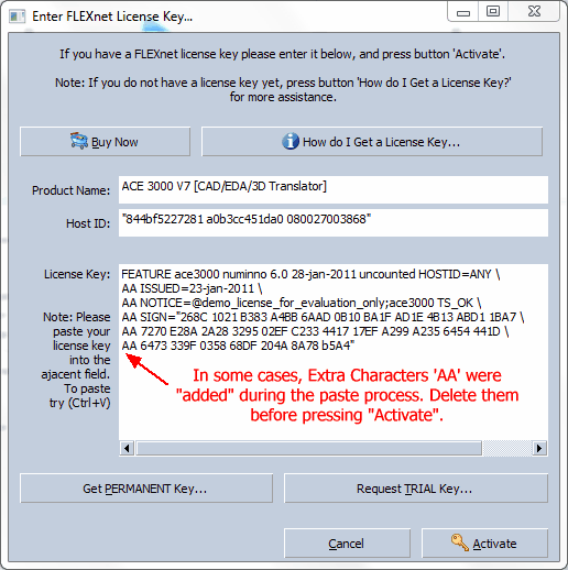 FLEXnet License Key with extra characters example